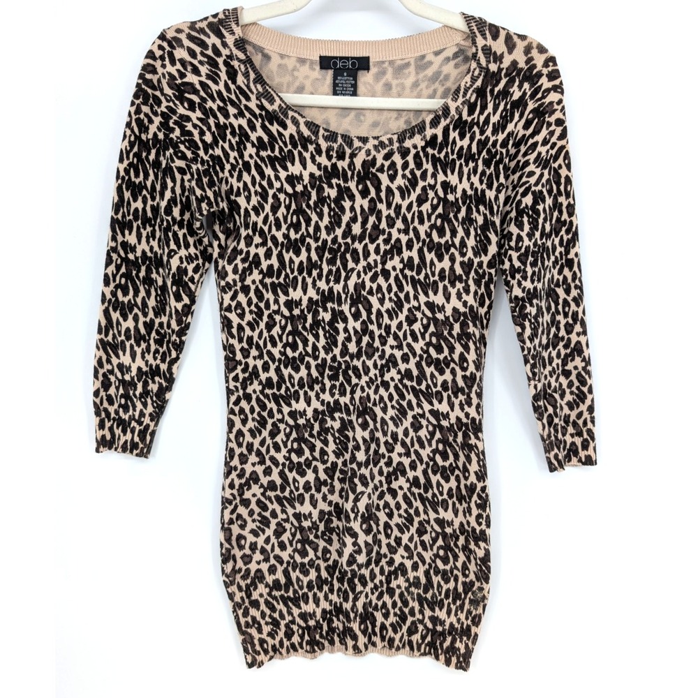 VTG Y2K Leopard Print Scoop Neck Knit Top‎ Small Indie Sleaze Mobwife Maximalist